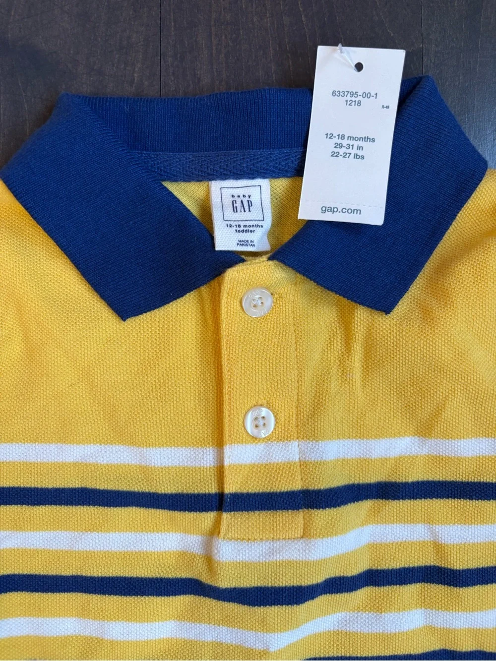 Baby GAP Yellow and Navy Striped Polo Shirt size 12-18 months